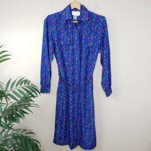 Vintage Schrader | Blue Green Red Diamond Print Petite Dress